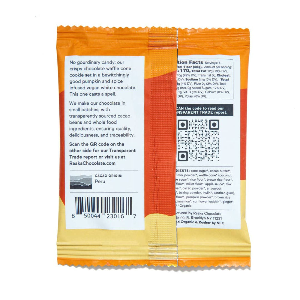 Raaka Pumpkin White Chocolate Waffle Cone Bar