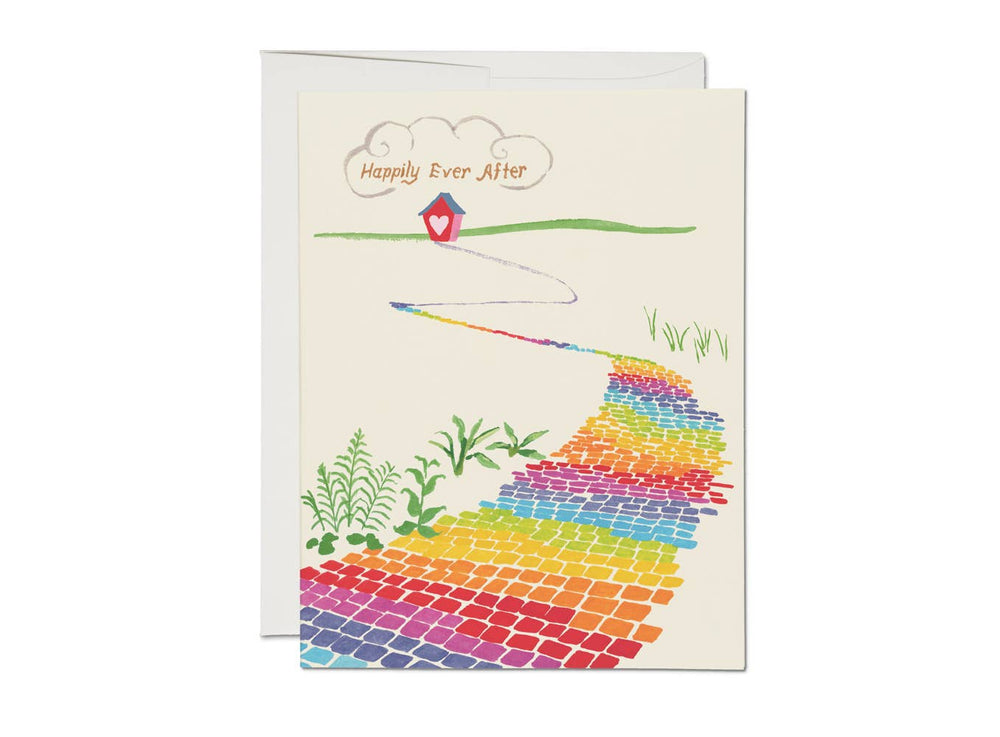 Happily Ever After Rainbow Brick Road Wedding Greeting Card